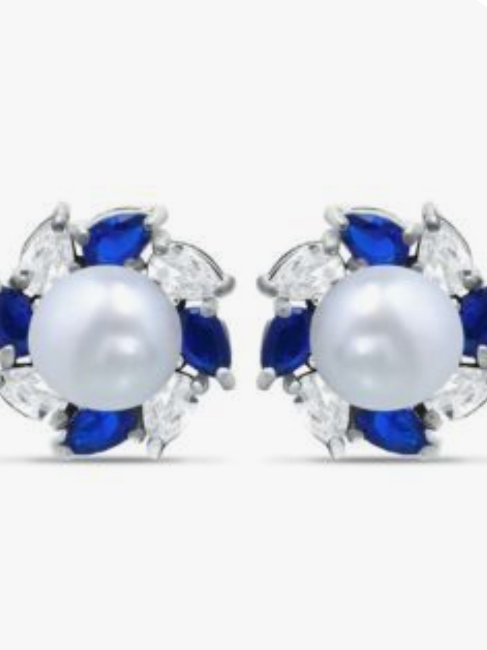 Giani Bernini Pearl and Sapphire Floral Stud Earrings